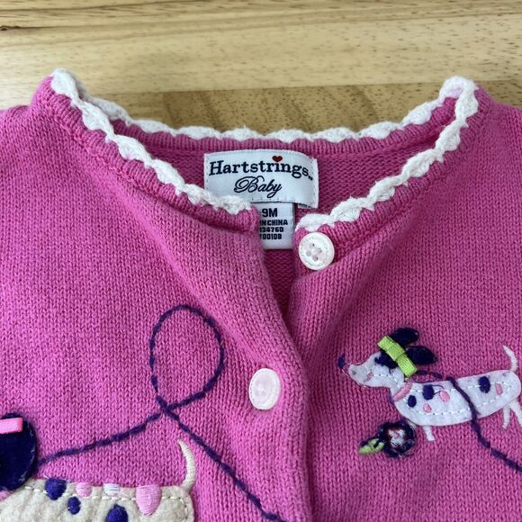Vintage Hartstrings Baby Pink Dachshund Embroidered Cardigan Sweater 6-9m - Picture 5 of 6